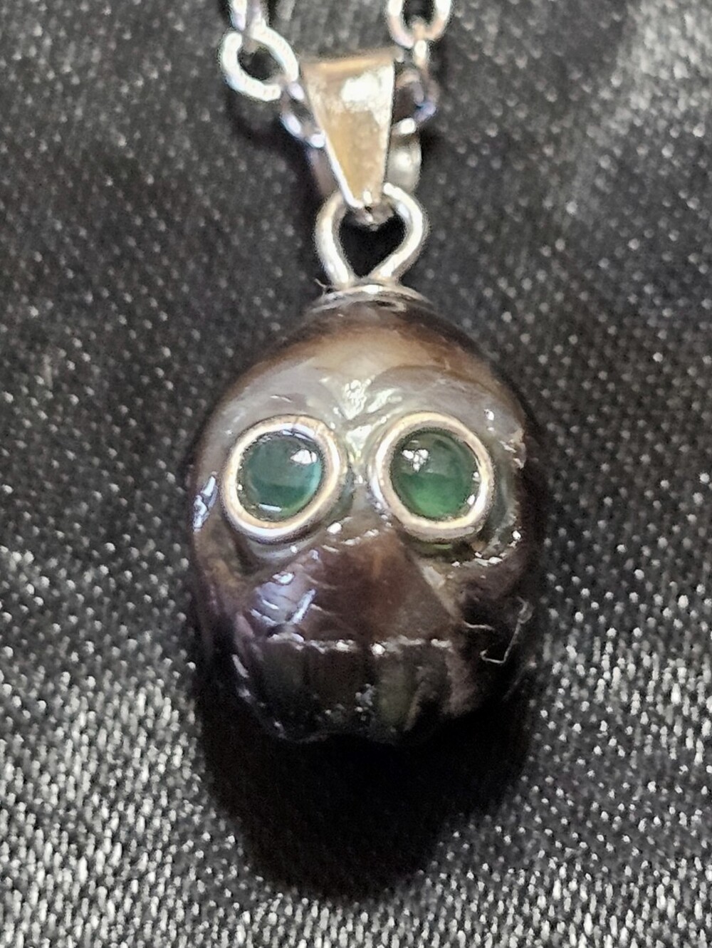 9mm Carved Freshwater Pearl Skull Memento Mori Pendant & Sterling Silver Chain